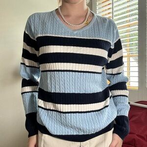 Vintage Relativity Blue Striped Cable Knit Sweater Size M